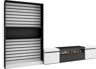 Skraut Home Skraut Home - Muebles De Sal&oacute;n Para Tv, Conjunto De Muebles Comedor, 310x186x35cm, Para Tv Hasta 80, Chimenea El&eacute;ctrica, Estilo Moderno, Blanco Y Negr