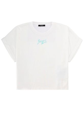 Balmain Cropped T Shirt With Logo