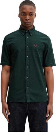 Fred Perry Short Sleeve Shirts - Heren - Korte mouwen Overhemden - Groen - S - Overhemden