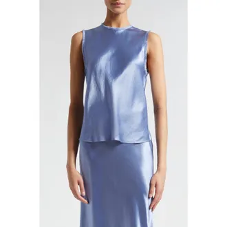 Vince Frayed Edge Sleeveless Satin Shell in Azure Gem at Nordstrom Rack, Size X-Large