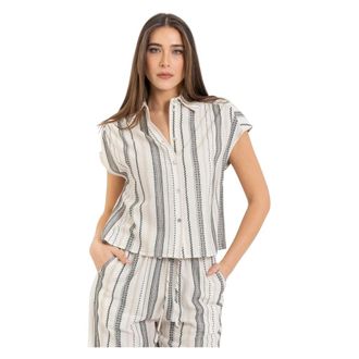 Kocca Shirts, female, Beige, Size: XL Stylish Striped Cropped Blouse
