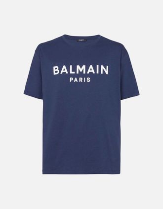 Balmain Mens Balmain Logo Print T-Shirt in Navy - Size: 38