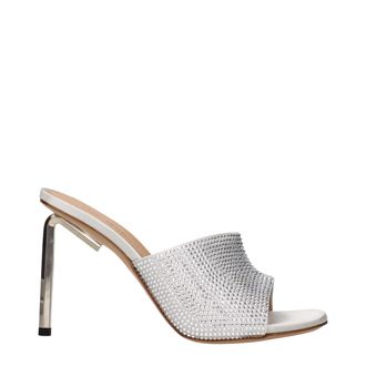 Off-white Gray Satin Stiletto Heel Womens Sandals