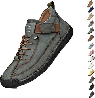 Generic Emiline Comfortable Orthopedic Sneakers, Flat Shoes with Arch Support, Handmade Leather Comfy Shoes (Military Green,10.5)