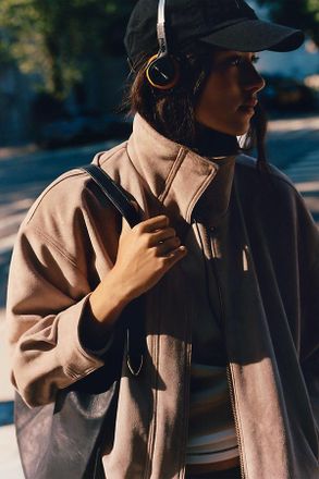 Maeve Imara Faux-Suede Funnel-Neck Jacket