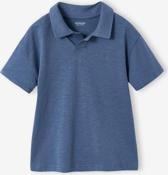 Vertbaudet Poloshirt Jungen Palmen-Stickerei, Recycling-Baumwolle blau