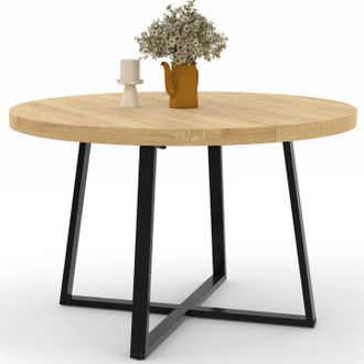 IDMarket Selma Mesa De Comedor Redonda Para 4-6 En Madera Y Negro Dise&ntilde;o Industrial 110 Cm