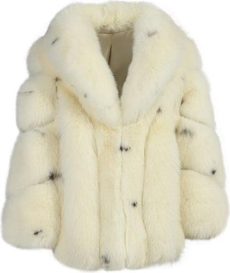 Wanan Luxury Giacca Mou in Pelliccia di Volpe Bianca-Donna -Bianco
