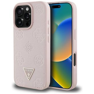 Guess Funda Guess Grained Hot Stamp Peony Triangle Logo Magsafe Para Iphone 16 Pro (rosa)