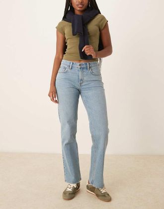 Abercrombie & Fitch Curve Love - Jeans dritti alla caviglia a vita super alta lavaggio scuro-Blu