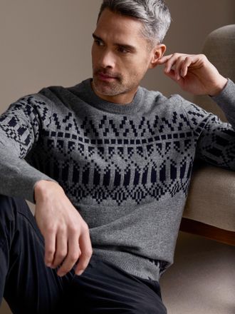 Lerros Strickpullover LERROS Herren Strickpullover, skandinavisch inspiriert, Herren, Gr. 3XL, platinum grau melange, 88% Wolle, 12% Kaschmir, Rundhals, Pull