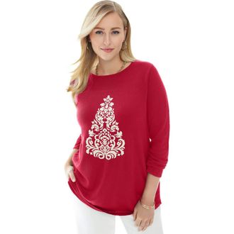 Jessica London Holiday Motif Pullover in Classic Red Christmas Tree at Nordstrom, Size 20