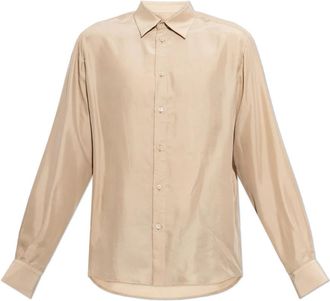 Valentino Garavani Zijden Blouse Met Geborduurd Logo - Heren - Zakelijke Overhemden - Beige - XL - Overhemden