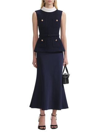 Self Portrait Self Portrait Navy Boucle Sleeveless Midi Dress