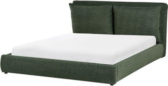 Beliani Cama Moderna De Tela 160 X 200 Cm Cabecero Tapizado Y Acolchado Verde Oscuro Bajonna