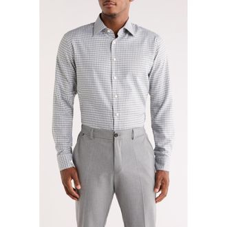 Nordstrom Trim Fit Check Premium Non Iron Cotton Button-Up Shirt in Green Pine Ridge Grid at Nordstrom Rack, Size 17 - 32/33
