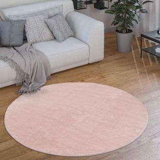 Paco Home Tappeto Salotto Pelo Corto Rotondo Moderno Morbido Lavabile Monocolore &oslash; 200 cm tondo, Rosa - Paco Home