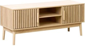 Beliani Mueble De Tv 2 Puertas Con Estantes De Almacenaje Organizaci&oacute;n De Cables Madera Clara Lynwood