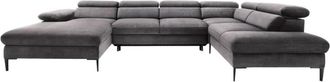 Pascal Morabito Sof&aacute; rinconera terciopelo 7 plazas gris antracita 353x214cm