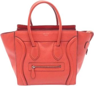 Celine Pre-owned Handbags, female, Red, Size: ONE SIZE Pre-owned Luggage Micro Shopper Leather Tote Bag