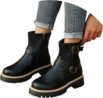 Generic Casual Ankle Boots for Women with Chunky Sole Round Toe Side Zip Lightweight All-Season Footwear Suitable for Everyday Leisure and Date Night (Black, 