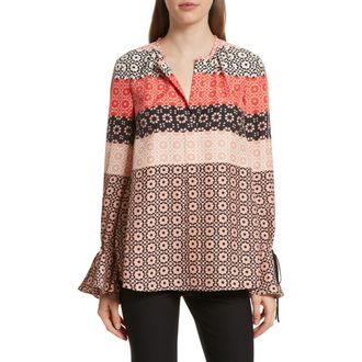 Derek Lam Tie Sleeve Print Silk Blouse in Carnation at Nordstrom Rack, Size 2
