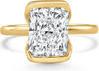 Pompeii3 Certified 4Ct Radiant Cut Diamond Bezel Engagement Ring Yellow Gold Lab Grown