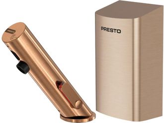 Presto Grifo Mezclador Infrarrojo Con Llave De Paso + Secador De Manos Presto Linea, Cobre Cepillado