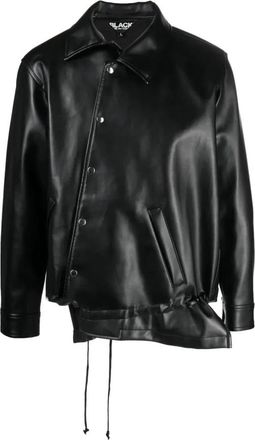 Comme Des Garçons Light Jackets, male, Black, M, Asymmetric-hem Artificial Leather Jacket