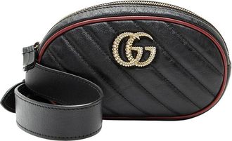 Gucci Black Leather Matelasse Gg Marmont Belt Bag - Size 95 (Authentic Pre- Loved)