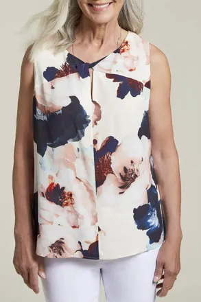 Tribal Tammy Twisted Front Sleeveless Blouse In Blue