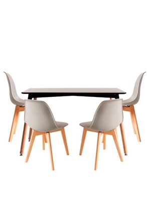 Regalos Miguel Regalos Miguel - Conjuntos De Mesa Y Sillas - Conjunto Mesa Tower Rectangular 120 X 80 Cm Negra Y Pack 4 Sillas Kelen - Gris