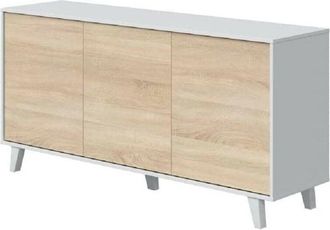 HOGAR 24 Aparador de 3 puertas, Color Blanco Brillo y Roble Canadian