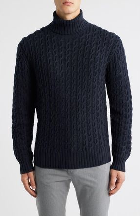BOSS x Beckham Herrero Wool & Cashmere Cable Sweater in Dark Blue at Nordstrom, Size Xx-Large