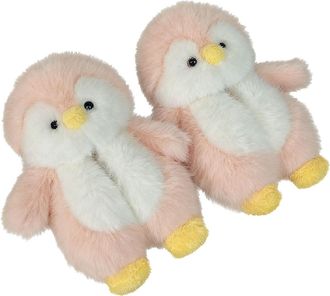 Generic Cute Penguin Fluffy Slippers for Women, Novelty Plush Animal Slippers for Winter, Soft, Warm, Comfy (Pink, 6.5/7, Adult, Women, 6.5, Numeric, UK Footw