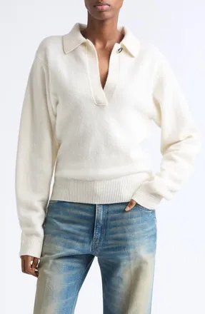 Haikure Ash Johnny Collar Wool & Cashmere Sweater in Snow at Nordstrom, Size X-Small