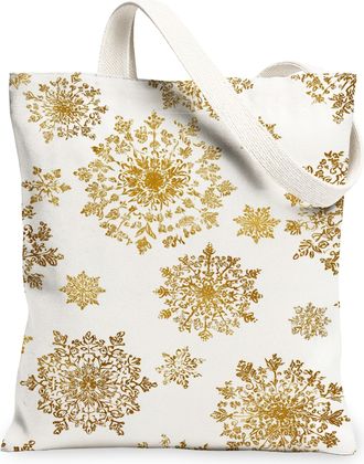 Generic Elegant Floral Canvas Tote Bags, Chic Gold Pattern Reusable Shopping Bags, Stylish Lightweight Washable Shoulder Strap Canvas for Gym Outdoor Travel B