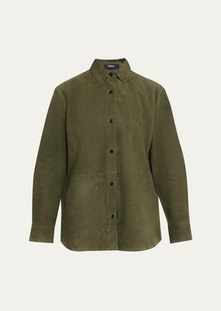 Theory Long-Sleeve Suede Menswear Shirt
