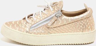 Giuseppe Zanotti Metallic Rose Gold Leather Double Zip Low Top Sneakers