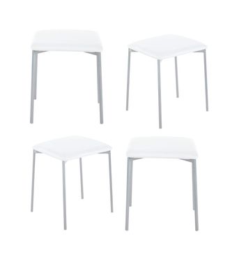 Home Heavenly Pack de 4 taburetes auxiliares en pvc blanco y metal 47 x 35 x 35 cm