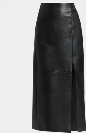 Kiton Leather Front Slit Midi Skirt