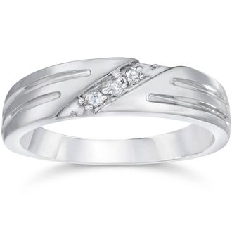 Pompeii3 Mens Real Diamond 14k White Gold Wedding Ring Band New Size Selectable