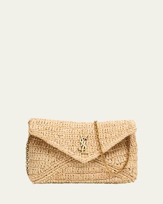 Saint Laurent Envelope Flap YSL Pouch Bag in Raffia