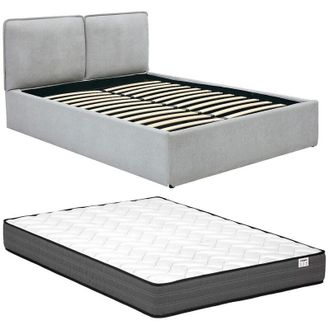 Vente-Unique Letto contenitore sfoderabile 140 x 190 cm - Tessuto - Grigio chiaro + Materasso - TENESE