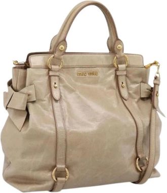 Miu Miu Pre-owned Tote Bag - Dames - Vintage Shopper - Beige - ONE Size - Leer - Vintage