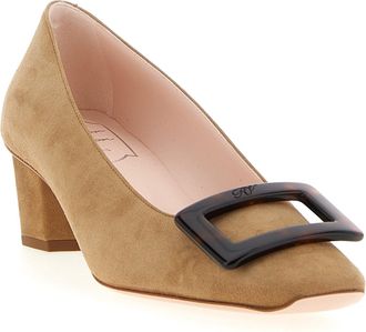 Roger Vivier Womens Tortoiseshell Buckle Heel Beige Goat Leather