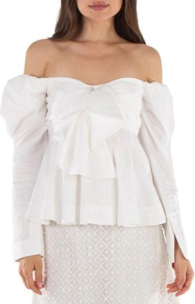 Aje Ladies Ivory Cotton Poplin Strapless Valentina Bow Top, Brand Size 8 (US Size 4)