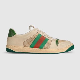 Gucci Mens GG Screener Sneaker, Beige, Leather