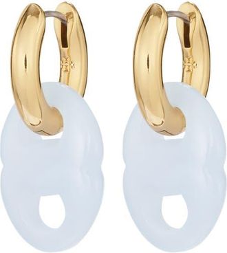 Tory Burch Gemini Two-Tone Link Huggie Hoop Drop Earrings in Light Brass /Light Blue at Nordstrom
