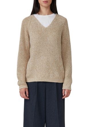 s.Oliver Strickpullover S.OLIVER, Damen, Gr. 36, light beige, Strick, Obermaterial: 60% Baumwolle, 40% Polyacryl, meliert, regular fit h&uuml;ftbedeckend, V-Ausschn